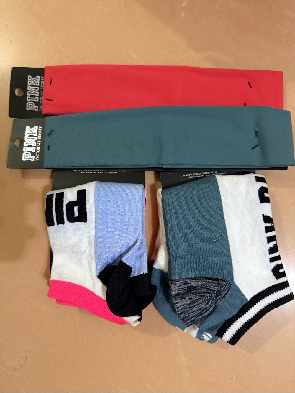 PINK Victoria's Secret Socks & Ultimate Headbands Set - Red and Teal